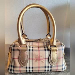 Burberry gold check boston bag COA included